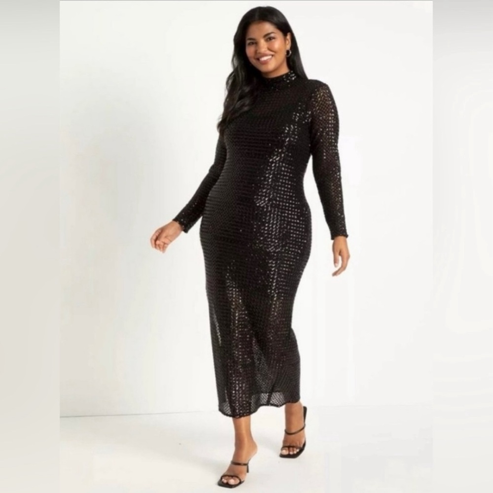 Eloquii Sheer Sequin Column Maxi Dress size 14 cocktail dress, New Year’s Eve